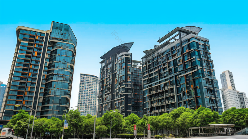 实拍蓝色生活小区高楼林立摄影背景,高清,摄影图,摄影图片,图片大全,摄影图免费下载